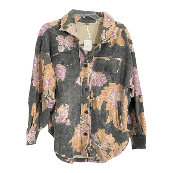 NEW Free People Ruby Jacket Oversized Shirt Shacket Charcoal Combo - Large - Picture 6 of 10